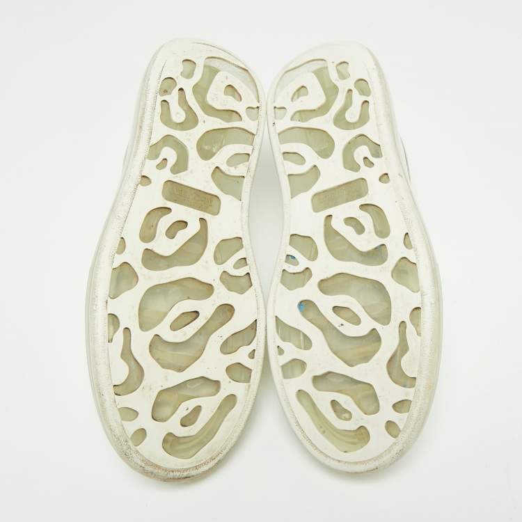 Pre Owned  Alexander McQueen White Leather and Patent Oversized Clear Sole Sneakers Size 44