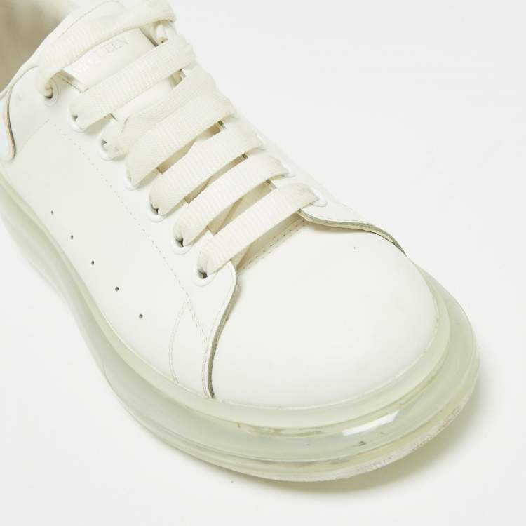 Pre Owned  Alexander McQueen White Leather and Patent Oversized Clear Sole Sneakers Size 44