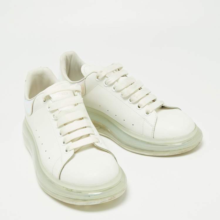 Pre Owned  Alexander McQueen White Leather and Patent Oversized Clear Sole Sneakers Size 44