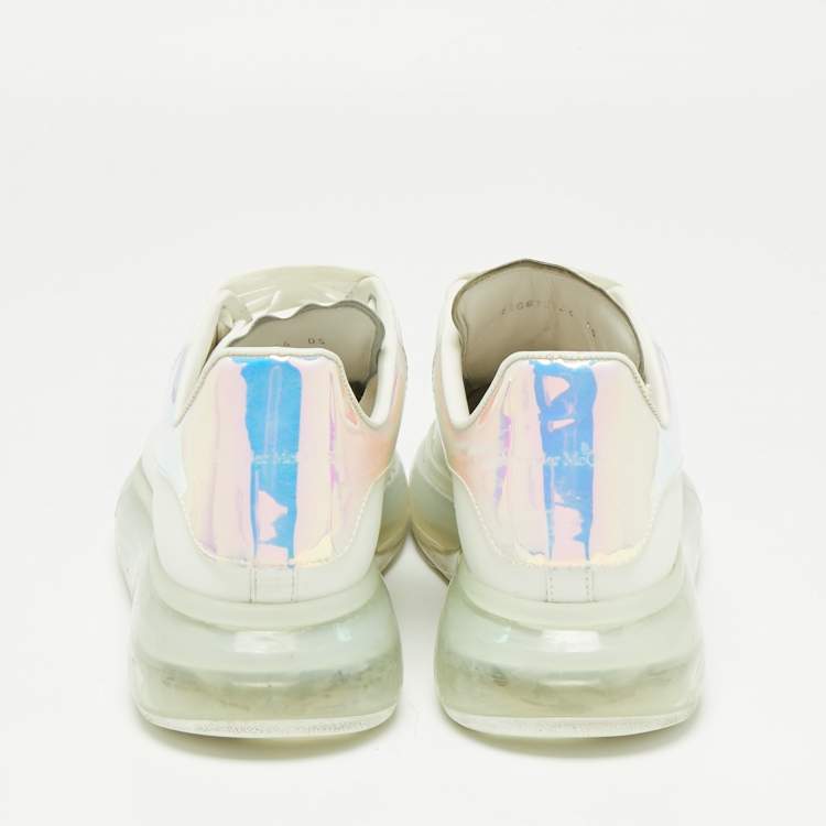 Pre Owned  Alexander McQueen White Leather and Patent Oversized Clear Sole Sneakers Size 44