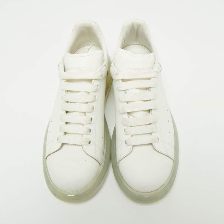 Pre Owned  Alexander McQueen White Leather and Patent Oversized Clear Sole Sneakers Size 44