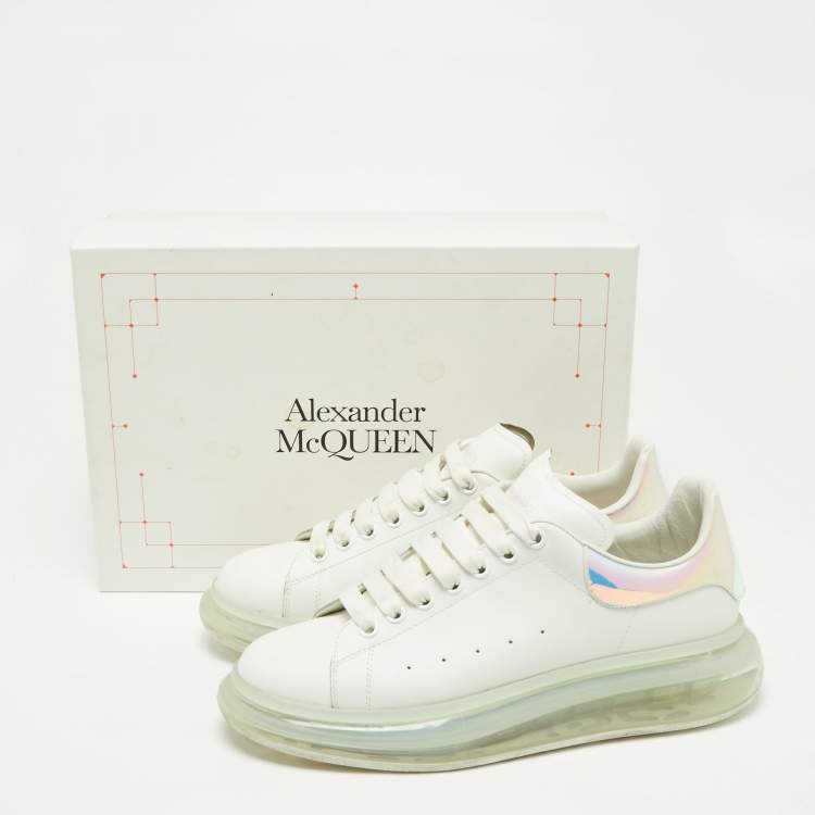 Pre Owned  Alexander McQueen White Leather and Patent Oversized Clear Sole Sneakers Size 44