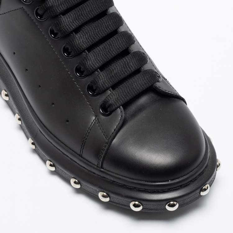 Pre Owned Alexander McQueen Black Leather Studded Platform Larry Sneakers Size 42