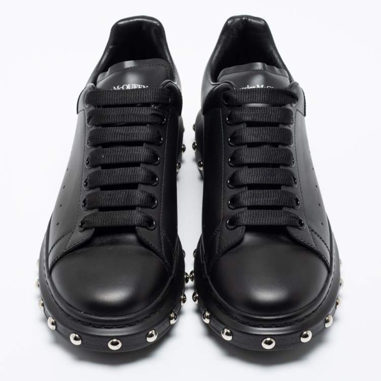 Pre Owned Alexander McQueen Black Leather Studded Platform Larry Sneakers Size 42