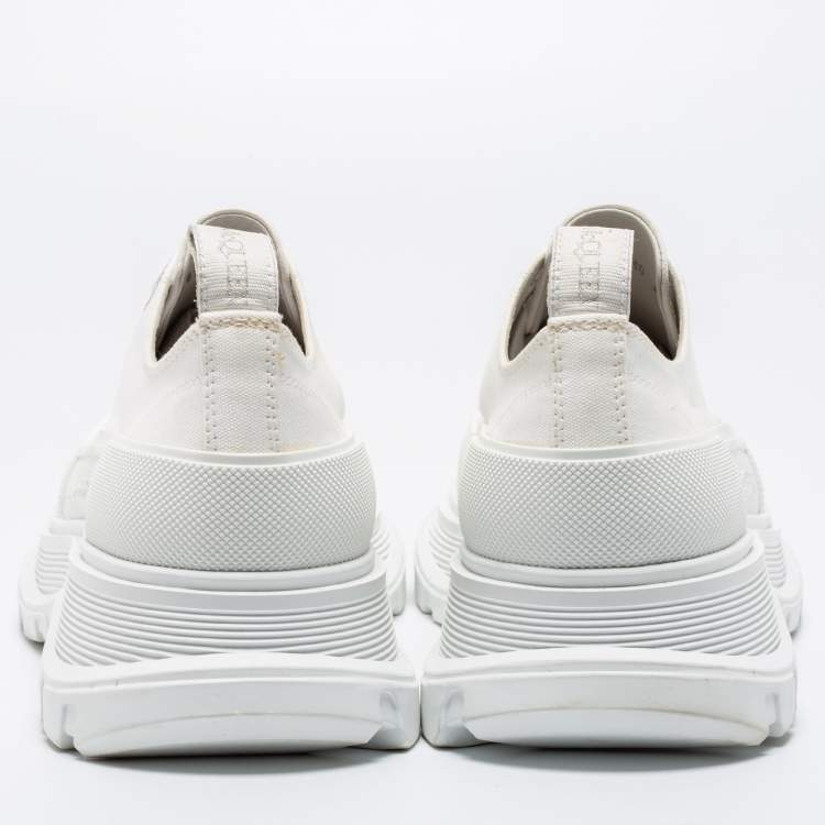 Pre Owned Alexander Mcqueen White Canvas Tread Slick Lace Up Sneakers  40