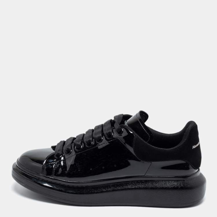 Alexander McQueen Black Patent Leather Oversized Sneakers Size 42 Alexander  McQueen