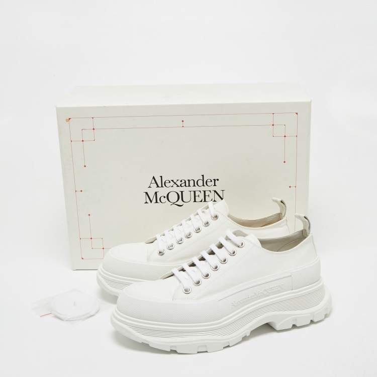 Pre Owned Alexander Mcqueen White Canvas Tread Slick Lace Up Sneakers Size 42