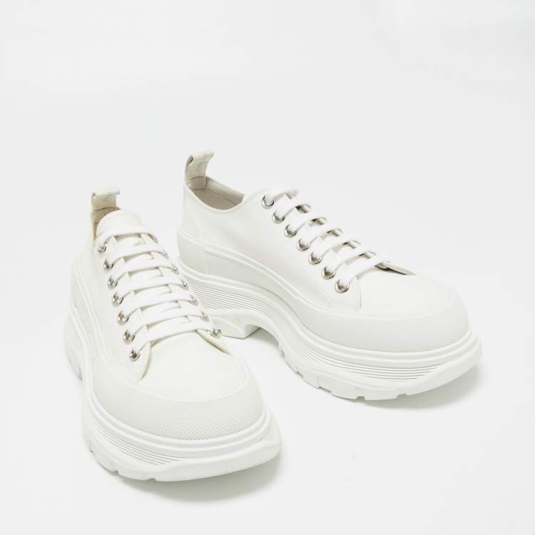 Pre Owned Alexander Mcqueen White Canvas Tread Slick Lace Up Sneakers Size 42