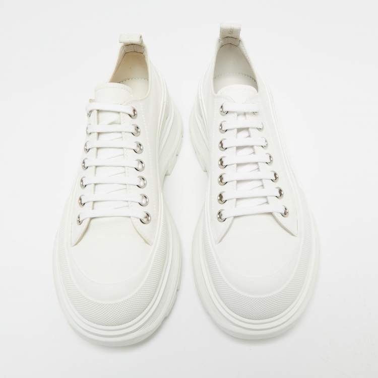 Pre Owned Alexander Mcqueen White Canvas Tread Slick Lace Up Sneakers Size 42