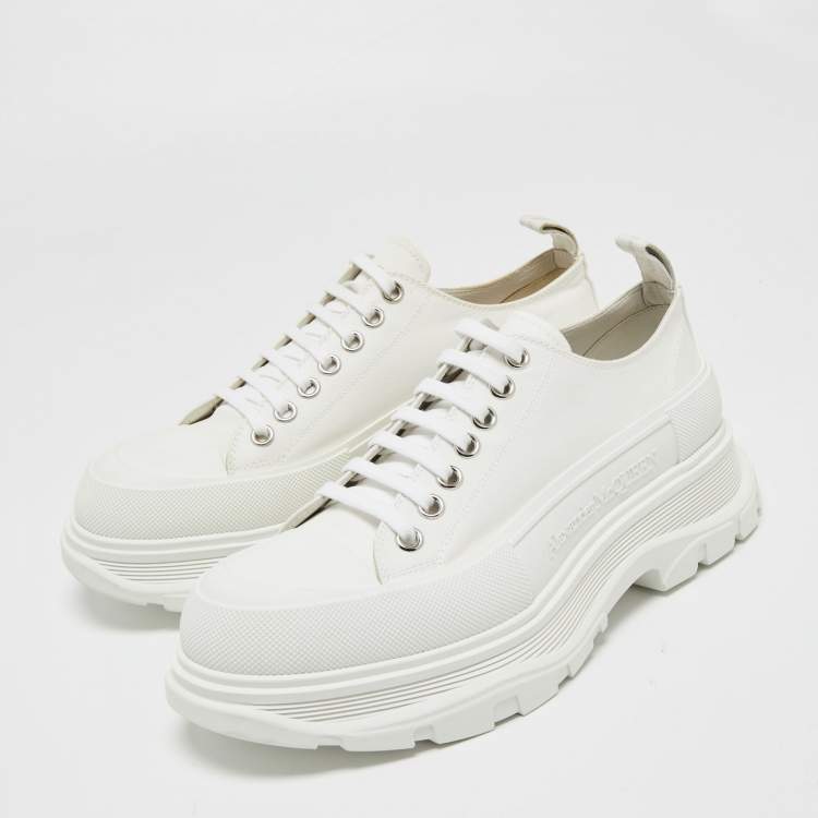 Pre Owned Alexander Mcqueen White Canvas Tread Slick Lace Up Sneakers Size 42