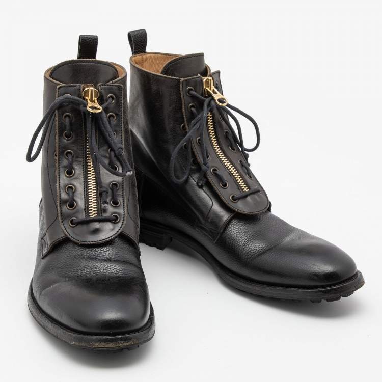 Pre Owned Alexander McQueen Black Leather Ankle Boots Size 44
