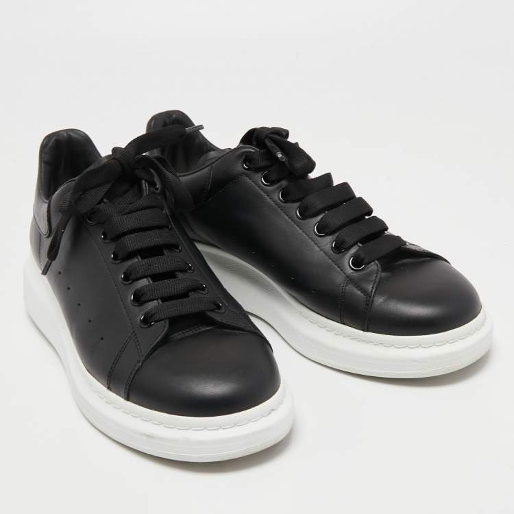 Pre Owned Alexander McQueen Black Leather Oversized Low Top Sneakers Size 43