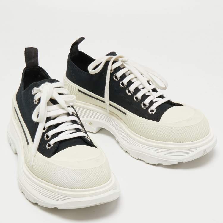Pre Owned Alexander McQueen Black/White Canvas and Rubber Tread Slick Sneakers Size 41
