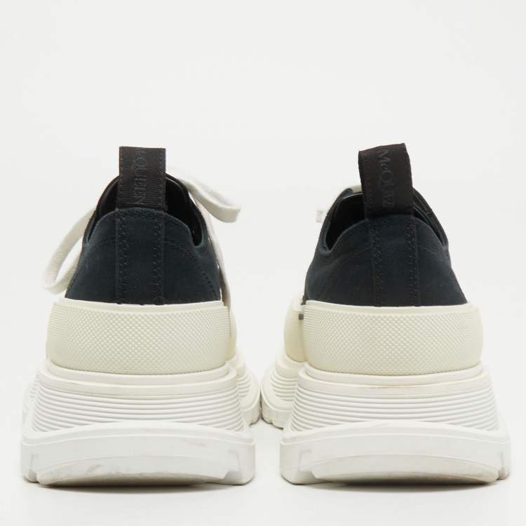 Pre Owned Alexander McQueen Black/White Canvas and Rubber Tread Slick Sneakers Size 41