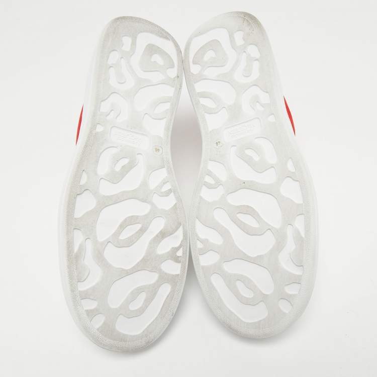 Pre Owned Alexander McQueen White/Red Suede and Leather Oversized Sneakers Size 46