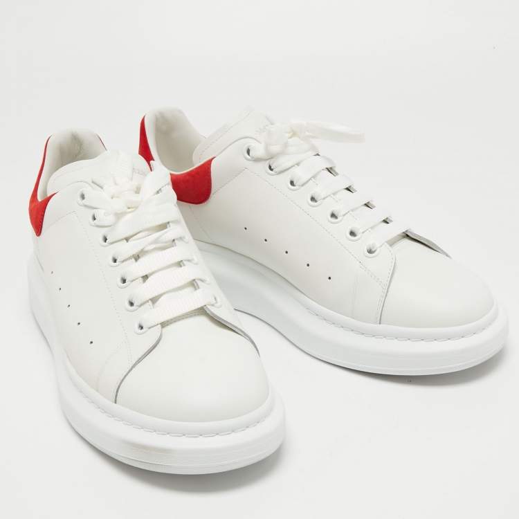 Pre Owned Alexander McQueen White/Red Suede and Leather Oversized Sneakers Size 46