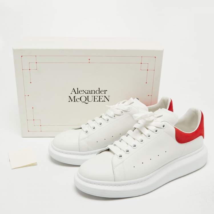 Pre Owned Alexander McQueen White/Red Suede and Leather Oversized Sneakers Size 46