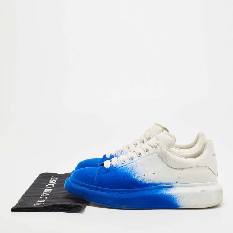 Pre Owned Alexander McQueen Blue/White Leather and Velvet Sprayed Oversized Sneakers Size 44