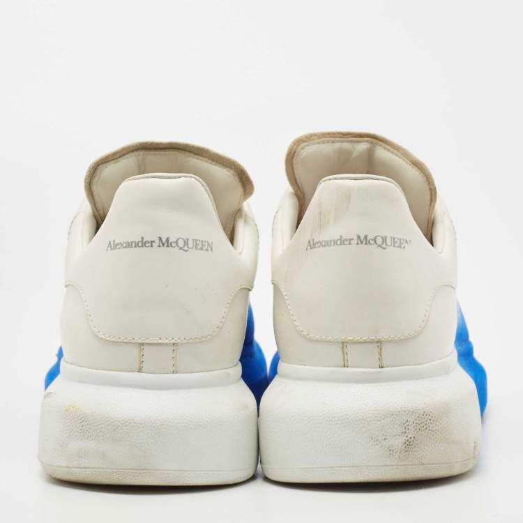 Pre Owned Alexander McQueen Blue/White Leather and Velvet Sprayed Oversized Sneakers Size 44