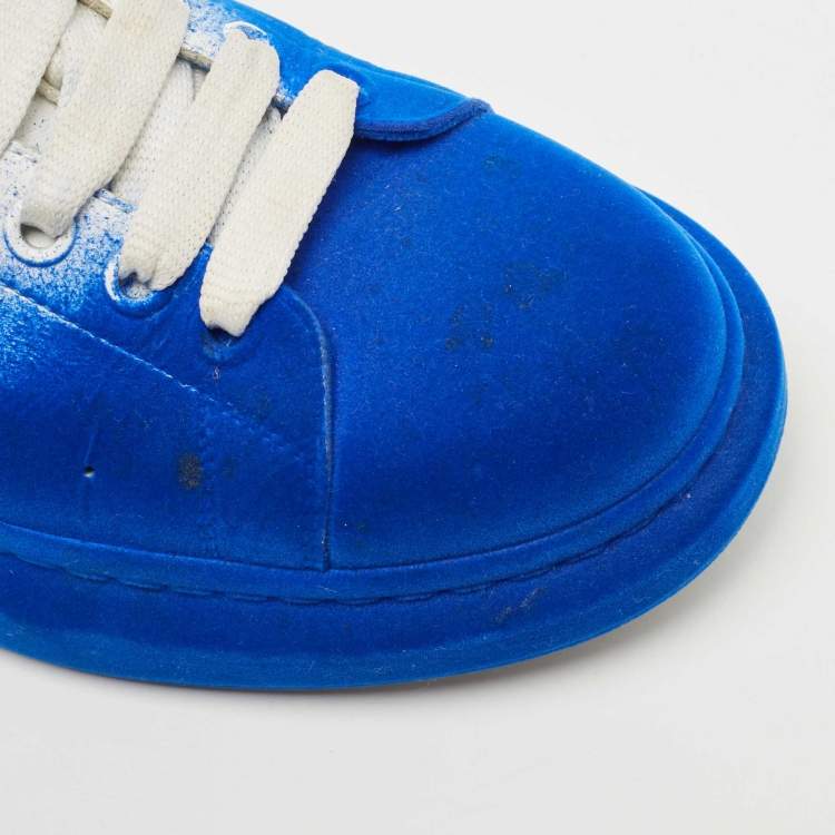 Pre Owned Alexander McQueen Blue/White Leather and Velvet Sprayed Oversized Sneakers Size 44