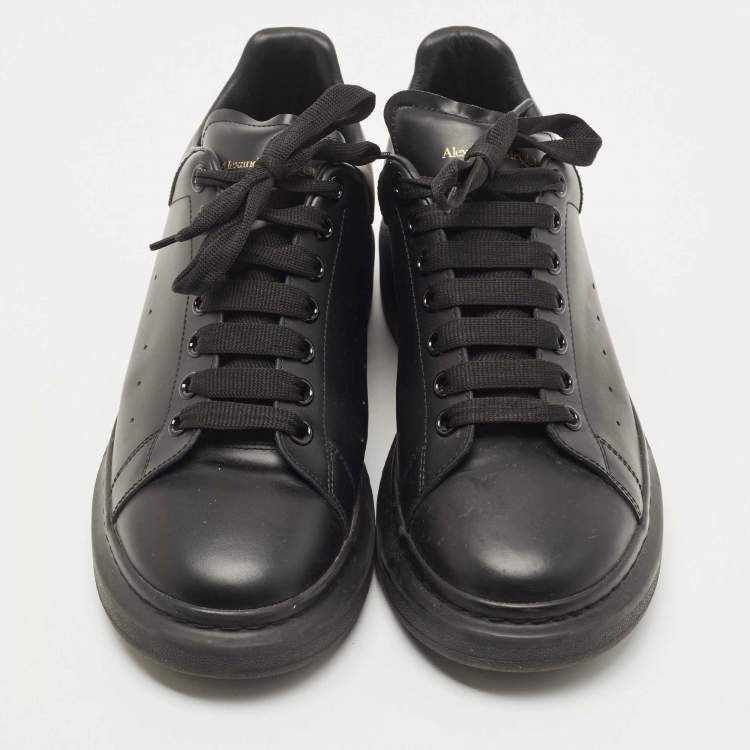 Pre Owned Alexander McQueen Black Leather Oversized Low Top Sneakers Size 44
