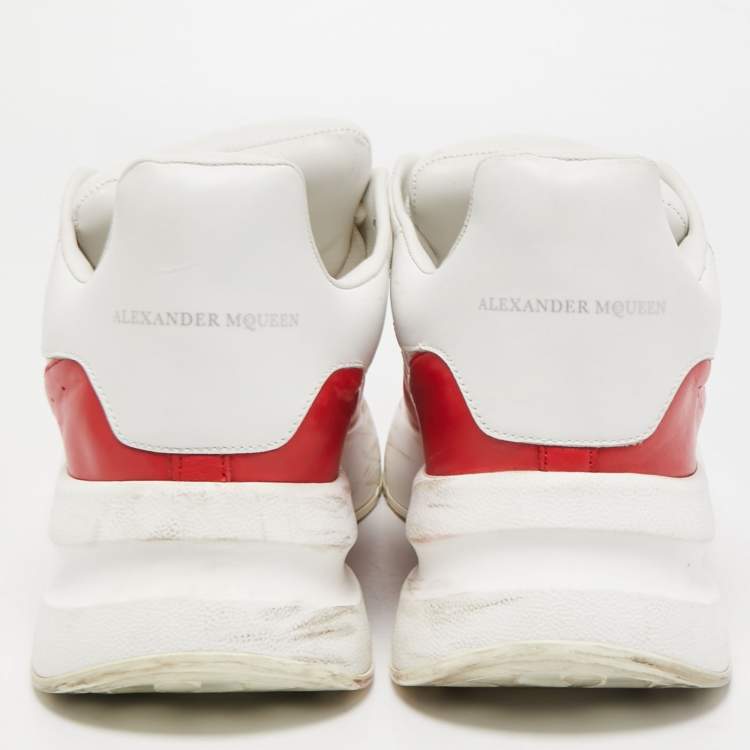 Pre Owned Alexander McQueen White/Red Leather and Mesh Oversized Runner Low Top Sneakers Size 44