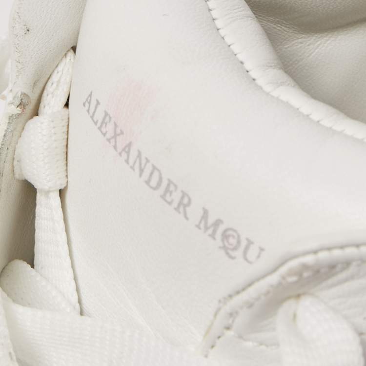 Pre Owned Alexander McQueen White/Red Leather and Mesh Oversized Runner Low Top Sneakers Size 44