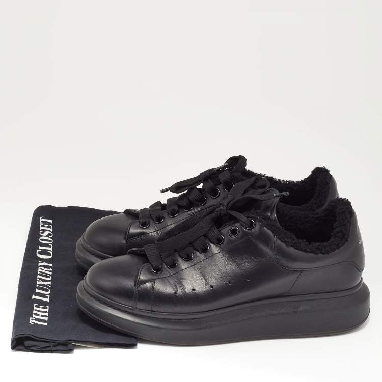 Pre Owned Alexander McQueen Black Leather Oversized Low Top Sneakers Size 42