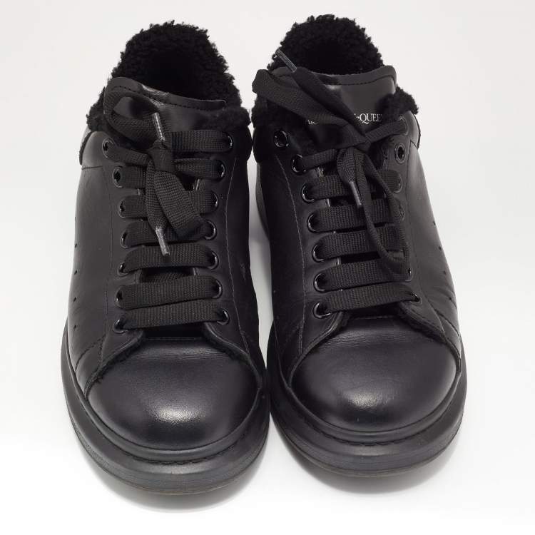 Pre Owned Alexander McQueen Black Leather Oversized Low Top Sneakers Size 42