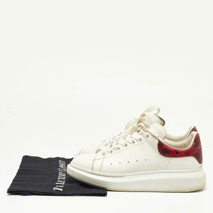 Pre Owned Alexander McQueen White/Red Leather and Watersnake Oversized Sneakers Size 41