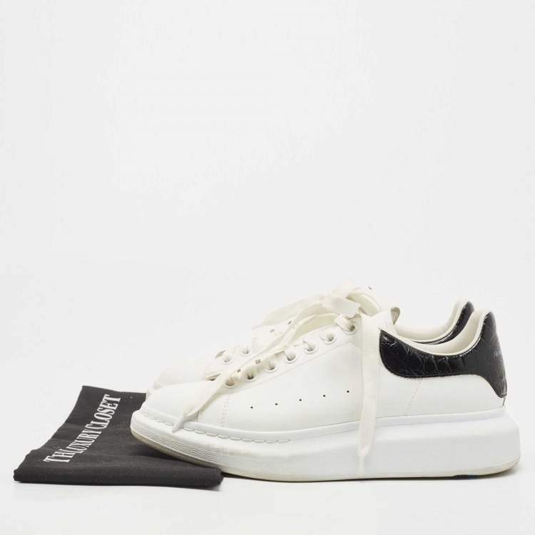 Pre Owned Alexander McQueen White/Black Leather Oversized Sneakers Size 41.5 