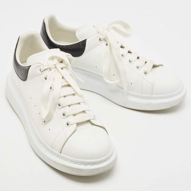 Pre Owned Alexander McQueen White/Black Leather Oversized Sneakers Size 41.5 