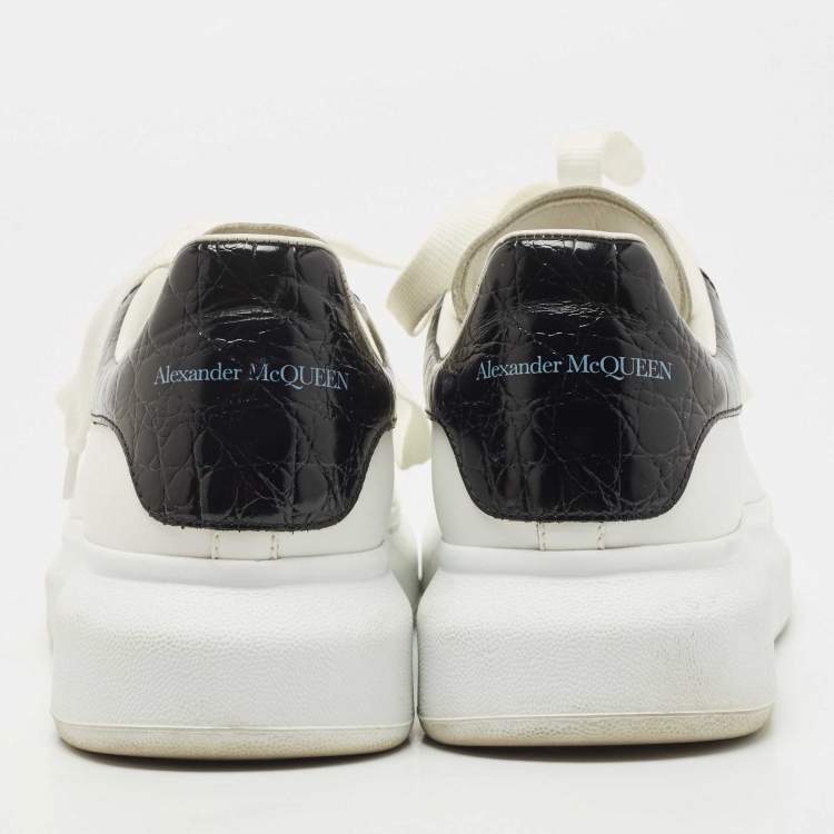 Pre Owned Alexander McQueen White/Black Leather Oversized Sneakers Size 41.5 