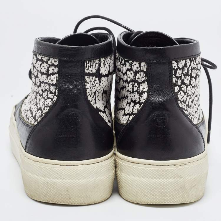Pre Owned Alexander McQueen Black/White Leather High Top Sneakers Size 41
