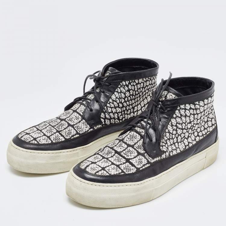 Pre Owned Alexander McQueen Black/White Leather High Top Sneakers Size 41