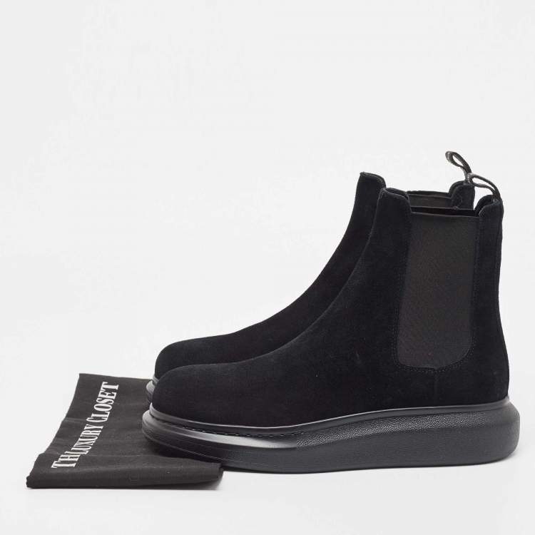 Pre Owned Alexander McQueen Black Suede Hybrid Chelsea Ankle Boots Size 42