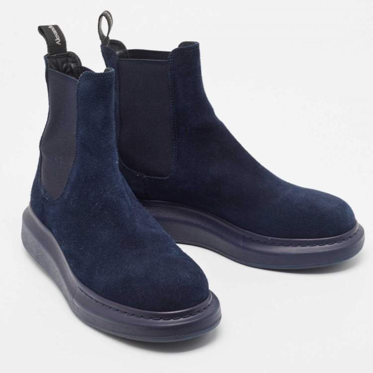 Pre Owned Alexander McQueen Navy Blue Suede Hybrid Chelsea Boots Size 41