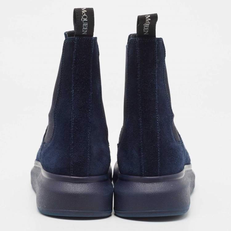 Pre Owned Alexander McQueen Navy Blue Suede Hybrid Chelsea Boots Size 41