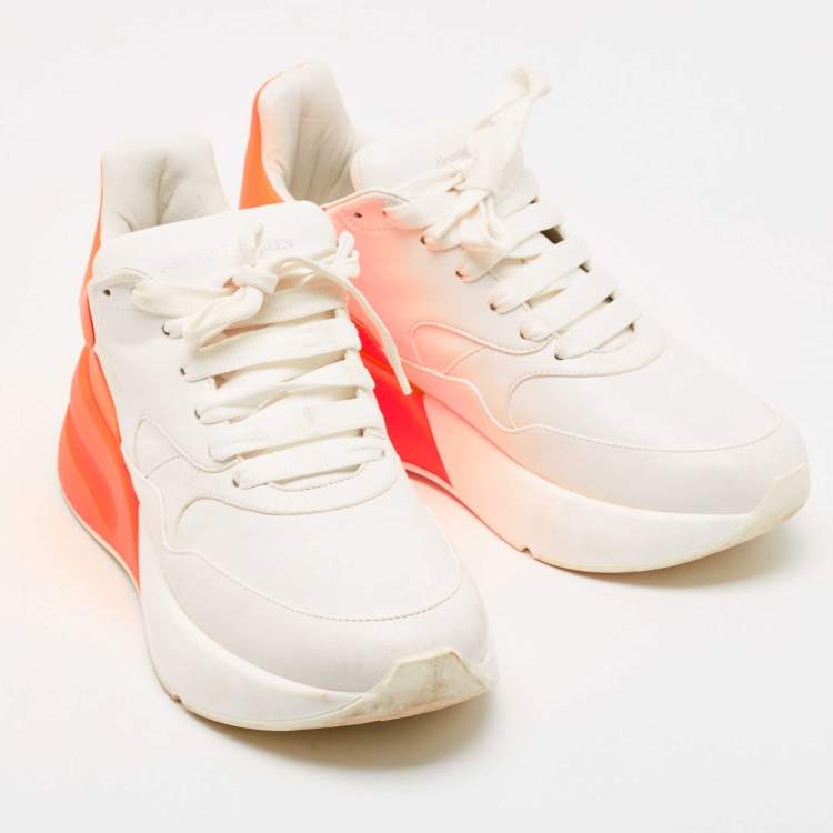 Pre Owned Alexander McQueen White/Orange Leather Oversized Runner Sneakers Size 40