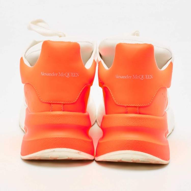 Pre Owned Alexander McQueen White/Orange Leather Oversized Runner Sneakers Size 40