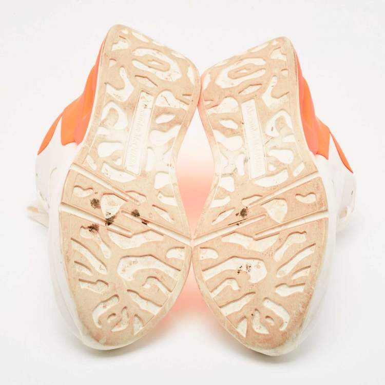 Pre Owned Alexander McQueen White/Orange Leather Oversized Runner Sneakers Size 40