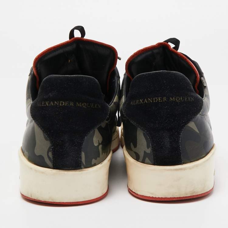 Pre Owned Alexander MQueen Black/Red Camo Print Leather Low Top Sneakers Size 43