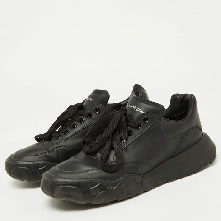 Pre Owned Alexander McQueen Black Leather Oversized Runner Low Top Sneakers Size 44