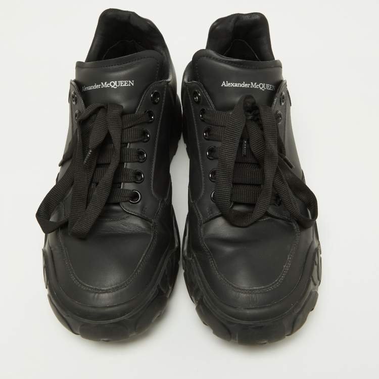 Pre Owned Alexander McQueen Black Leather Oversized Runner Low Top Sneakers Size 44