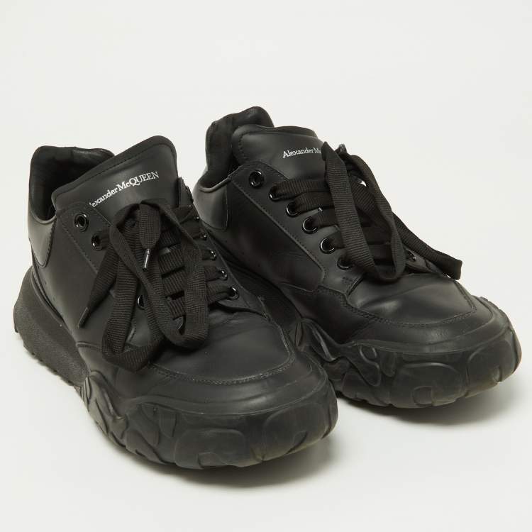 Pre Owned Alexander McQueen Black Leather Oversized Runner Low Top Sneakers Size 44