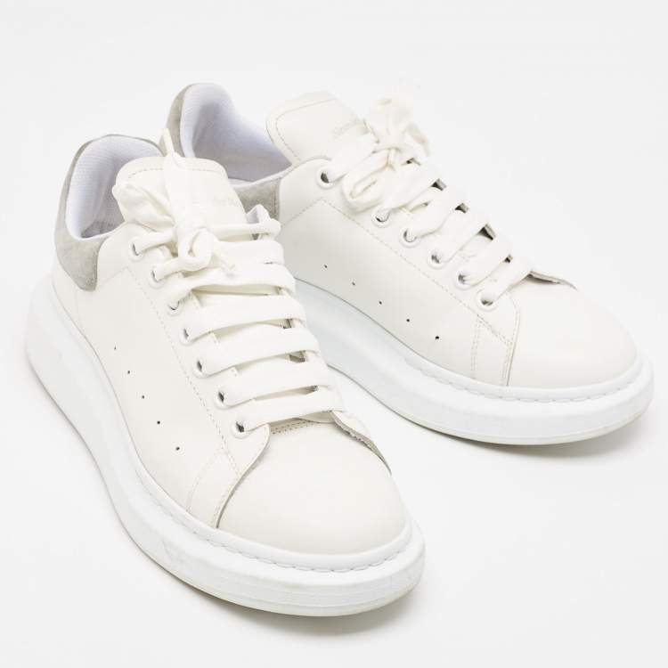 Pre Owned Alexander McQueen White/Grey Leather and Suede Oversized Sneakers Size 43