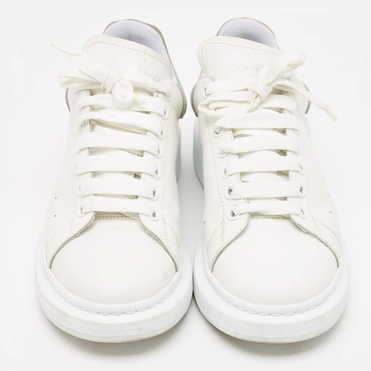 Pre Owned Alexander McQueen White/Grey Leather and Suede Oversized Sneakers Size 43