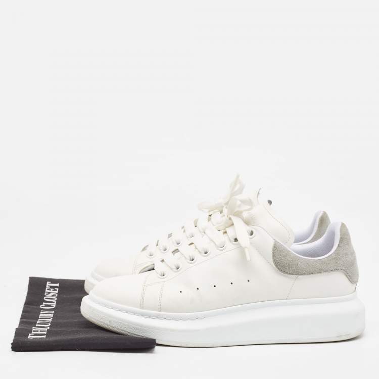 Pre Owned Alexander McQueen White/Grey Leather and Suede Oversized Sneakers Size 43