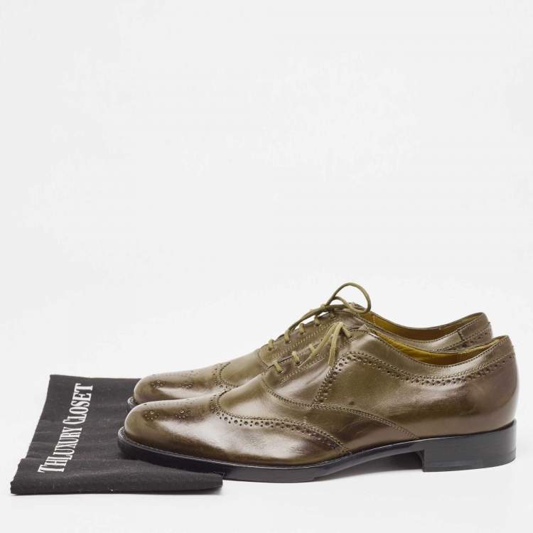 Pre Owned Alexander McQueen Olive Green Brogue Leather Lace Up Oxfords Size 41