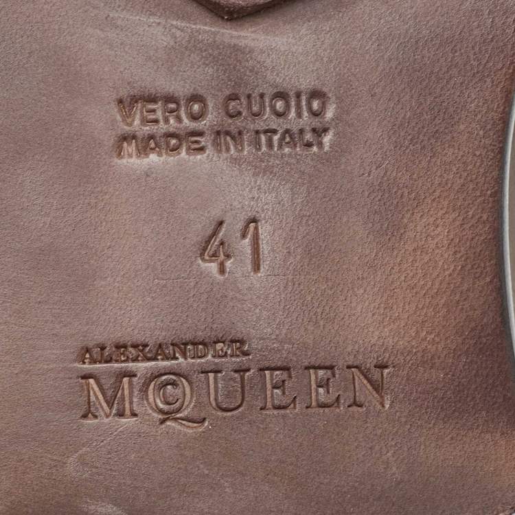 Pre Owned Alexander McQueen Olive Green Brogue Leather Lace Up Oxfords Size 41